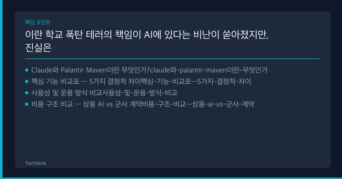 이란 학교 폭탄 테러의 책임이 AI에 있다는 비난이 쏟아졌지만, 진실은 훨씬 더 충격적이다 비교 핵심 포인트