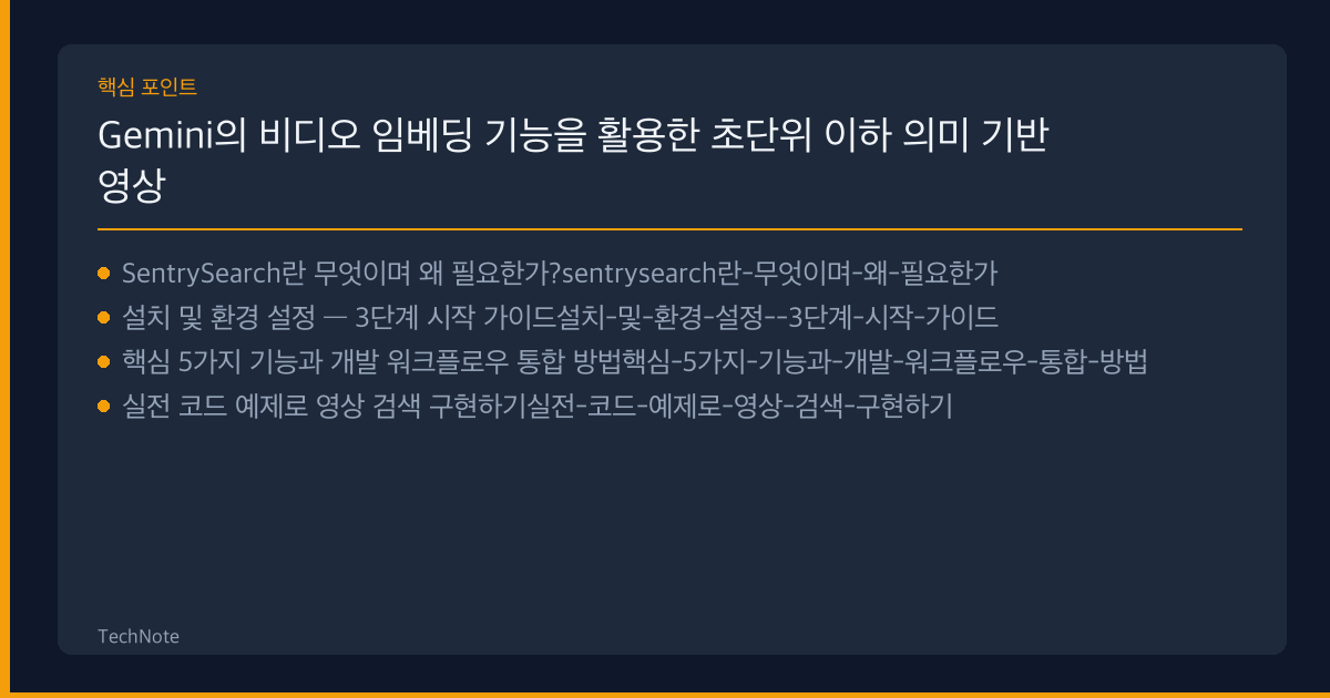Gemini의 비디오 임베딩 기능을 활용한 초단위 이하 의미 기반 영상 검색 도구 SentrySearch 개발자 가이드 핵심 포인트