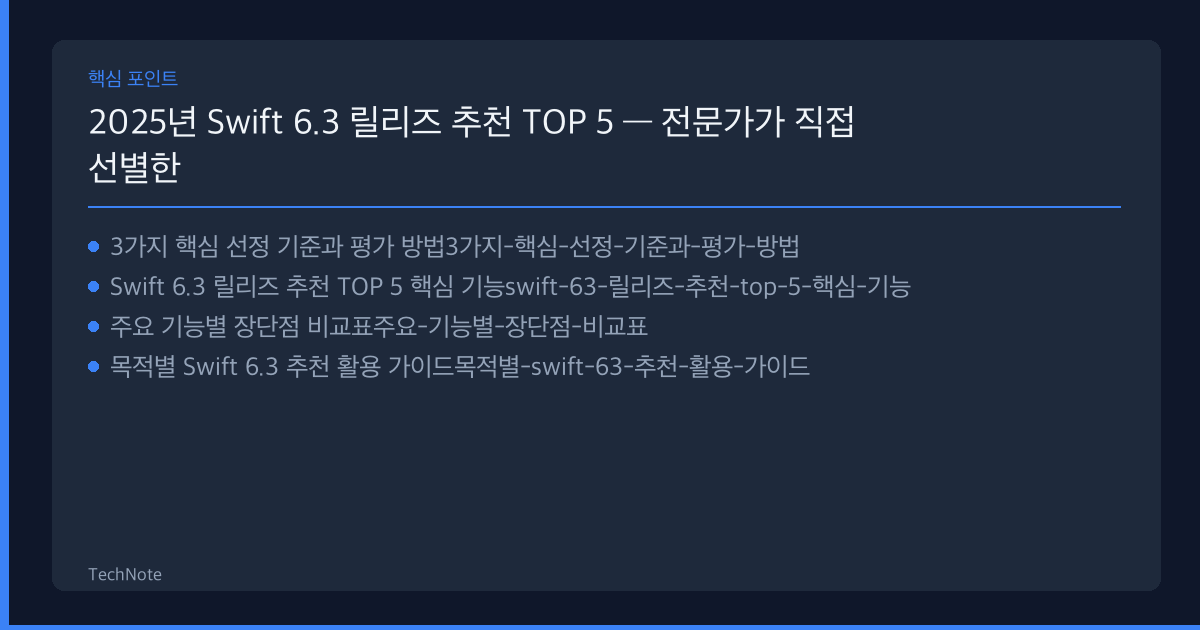 2025년 Swift 6.3 릴리즈 추천 TOP 5 — 전문가가 직접 선별한 최고의 선택지 Swift 6.3 릴리즈 추천 핵심 포인트